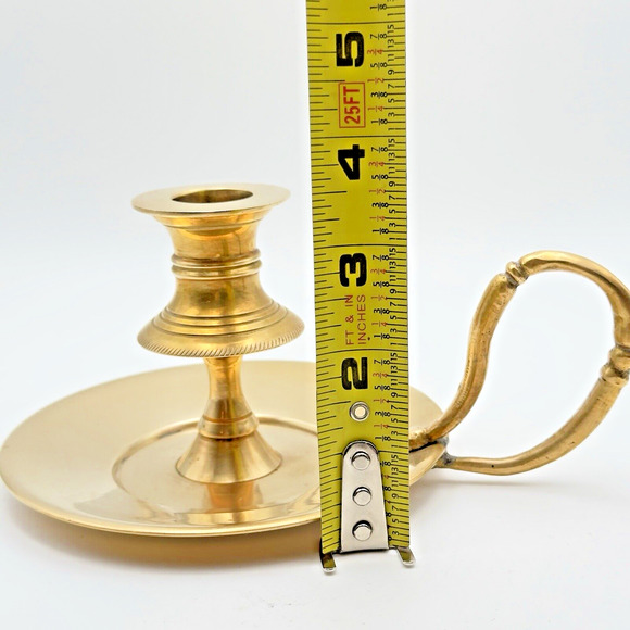 Vintage Solid Brass Chamber Style Taper Candlestick Holder Handle Heavy India - Picture 12 of 12